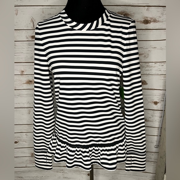 Kate Spade Stripe Ruffle Pullover Black/Cream - Picture 6 of 9